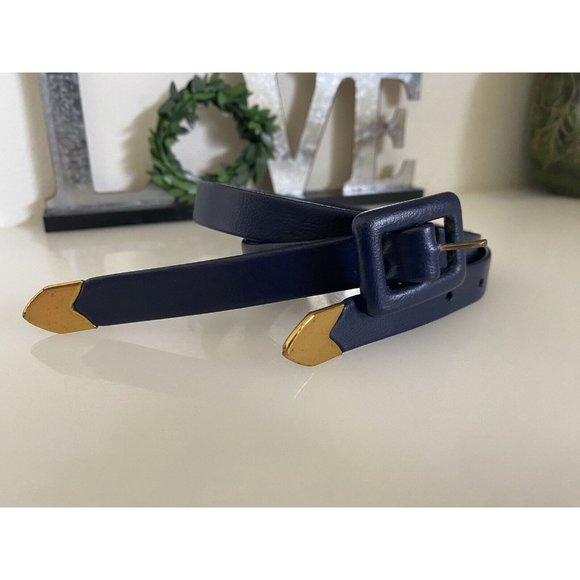 Womens Double Strands Belt Skinny Navy Blue Gold Tone Accent 29\